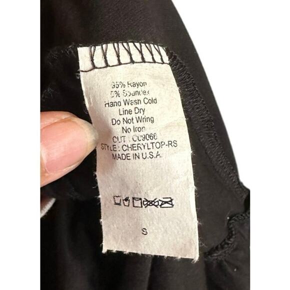 Honeyme Oversized Tunic Ruffle Hem Bohemian Black Top Size Small - Picture 6 of 7